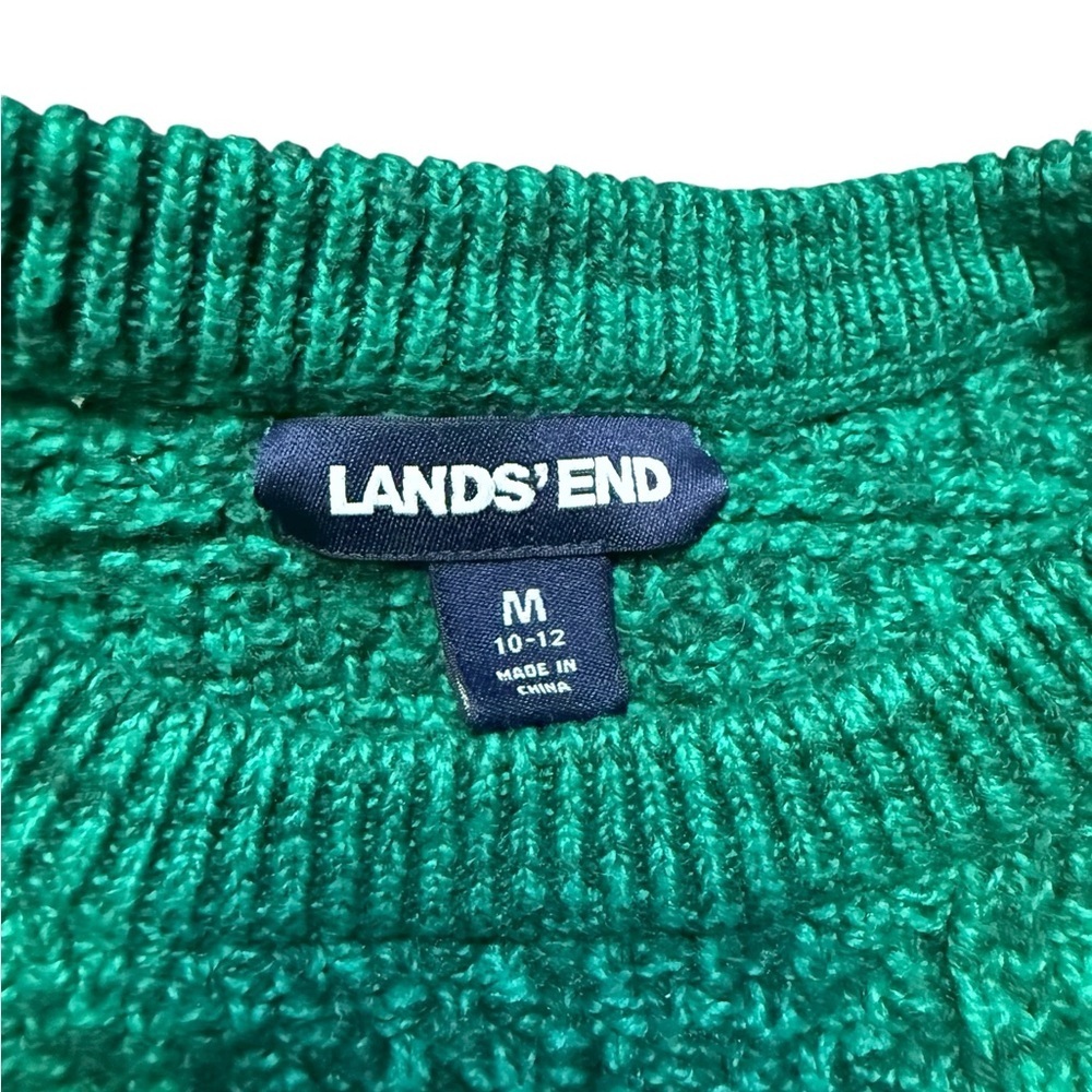 Lands’ End Women’s Green Grid Knit Crewneck Sweater Size Medium Cotton Wool - Picture 2 of 7